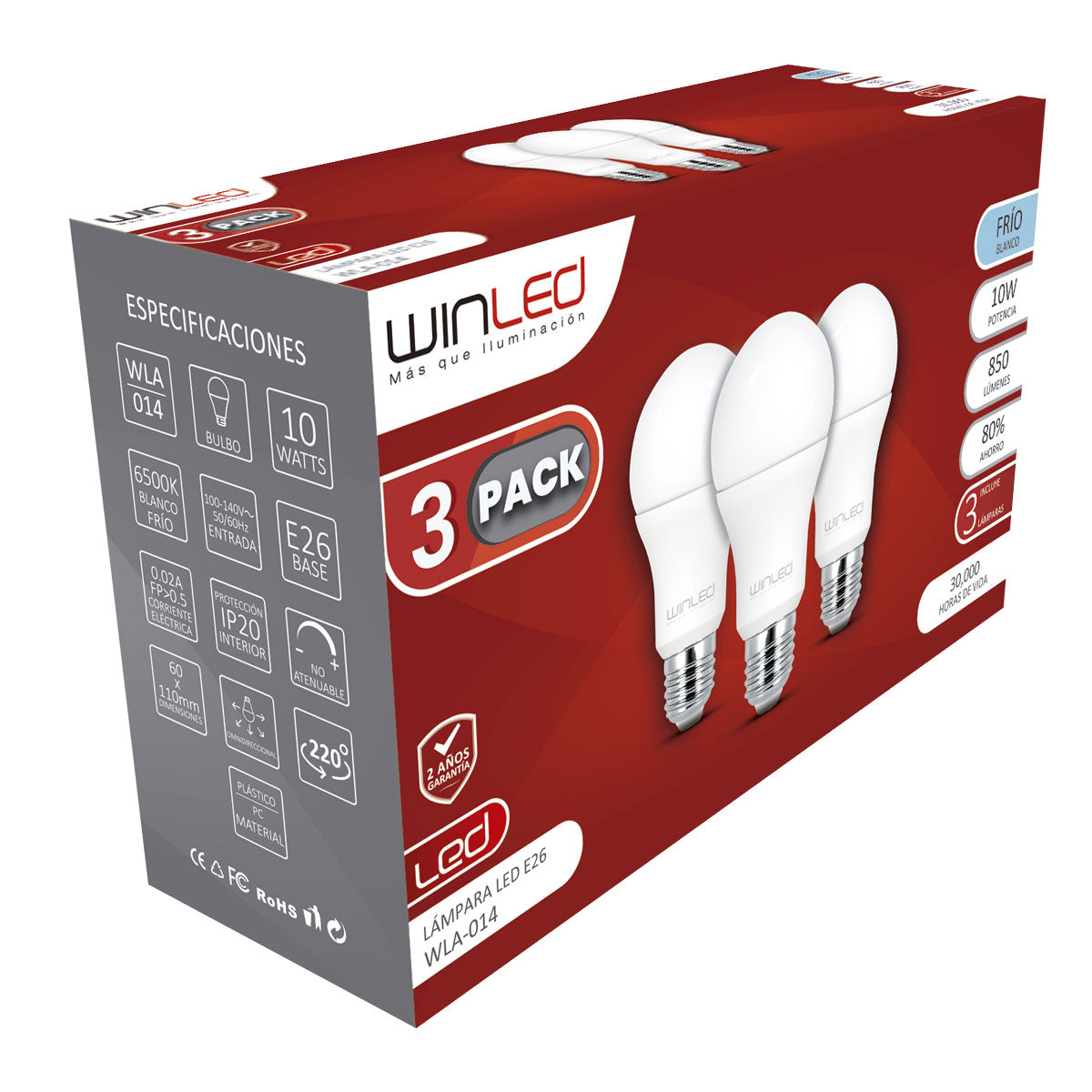 Foco LED e26 3 Pack 10w Blanco Frio — imagen 1