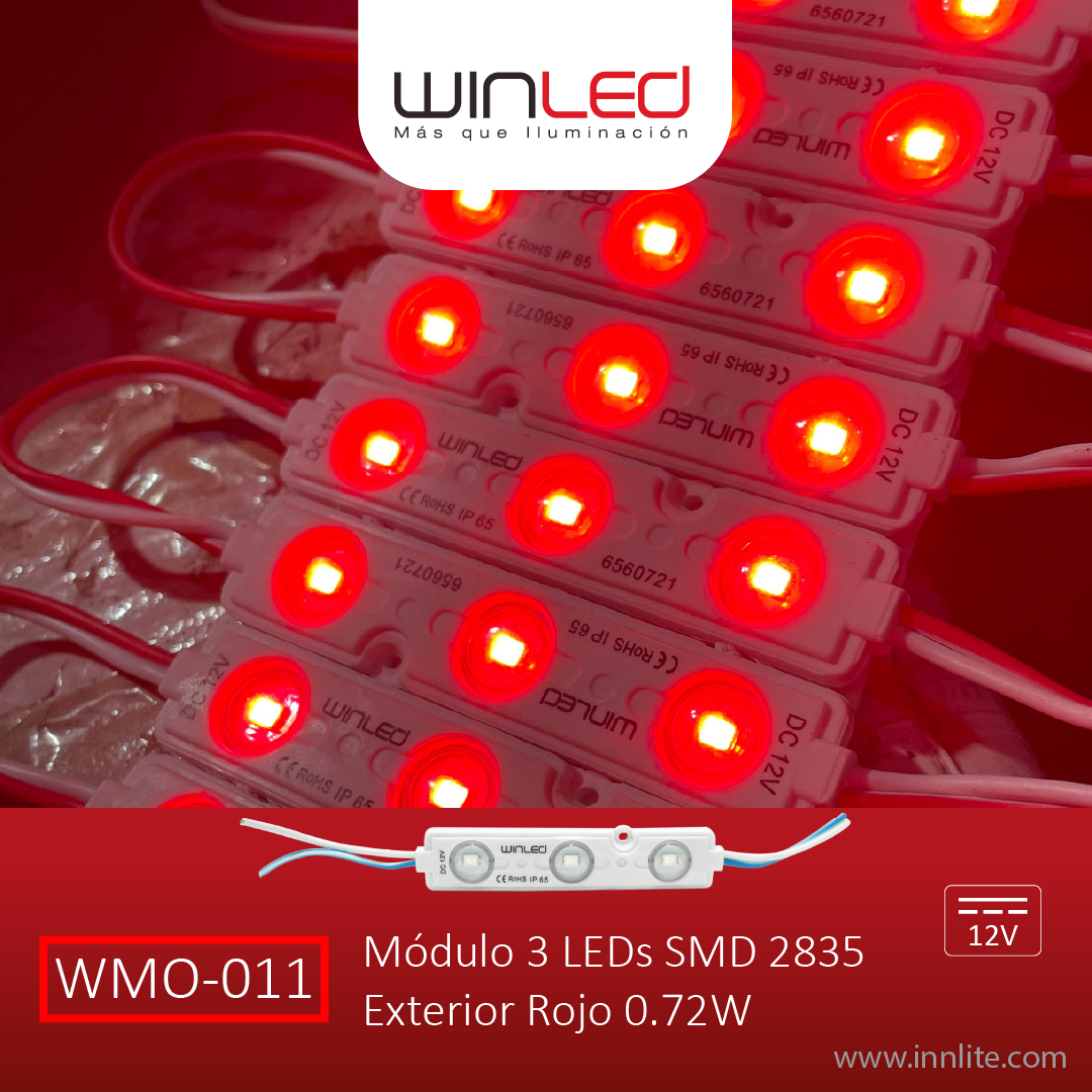 MÓDULO 3 LED SMD 2835 EXTERIOR ROJO — imagen 1