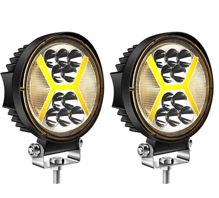 Par de Faros LED Redondo Aro X Amber 4  144w