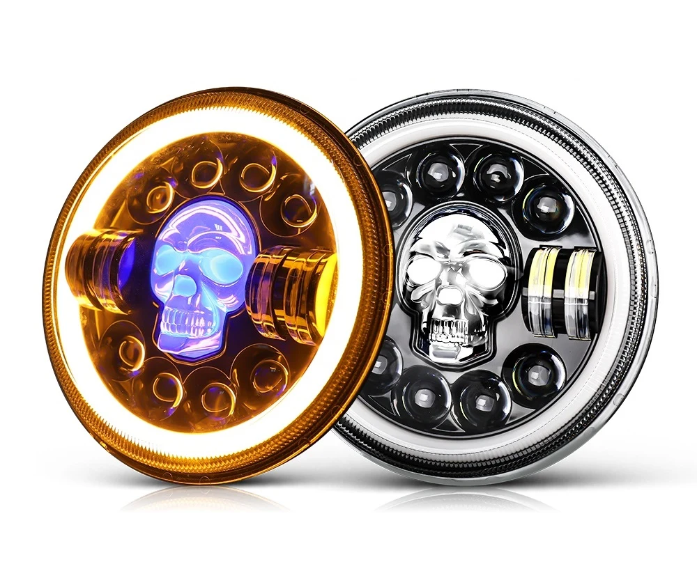 Par de Unidades  LED Redonda 7  Craneo Calavera RGB